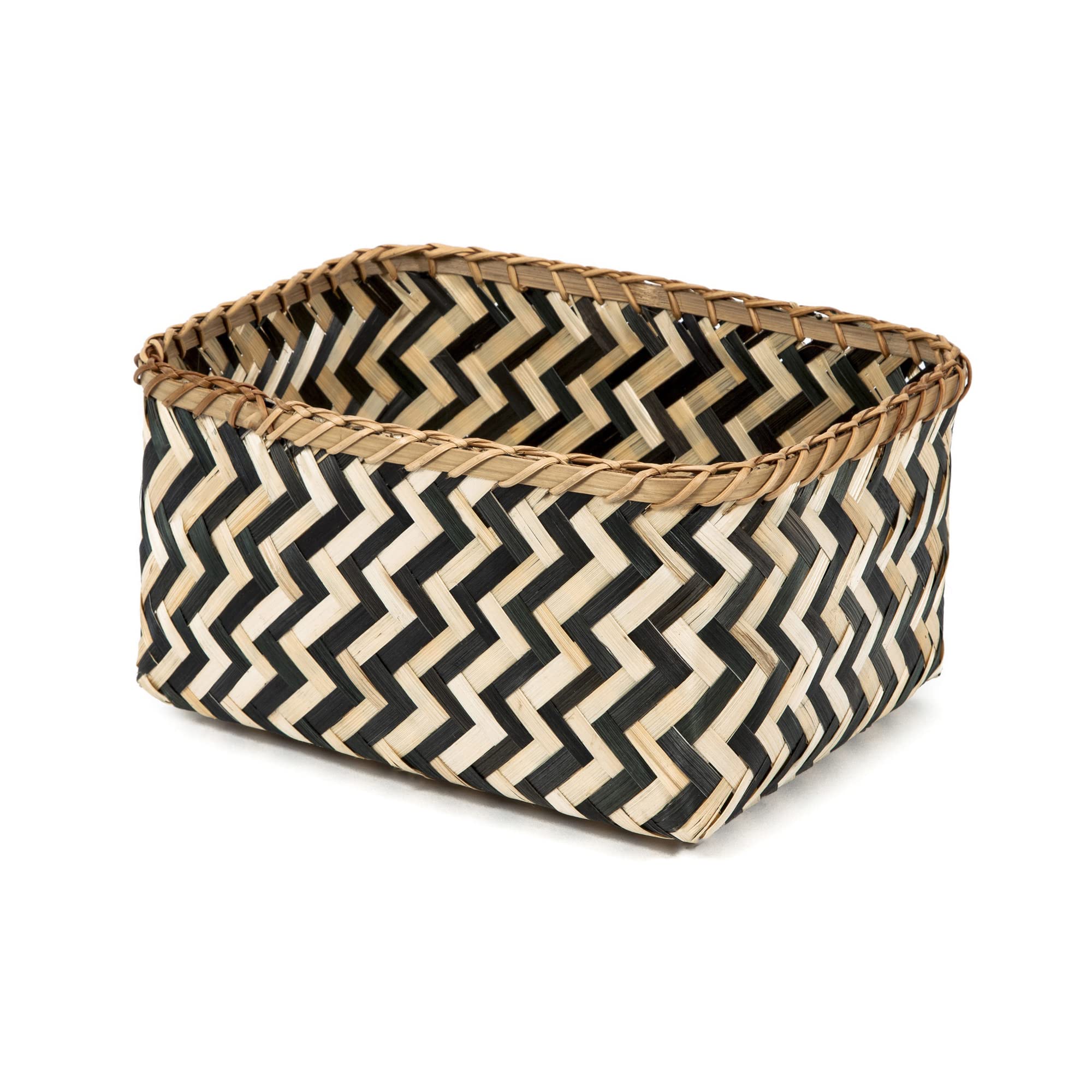Compactor Bamboo Storage Basket, Hand-Woven with Herringbone Patterns, Dark Wood, 30 x 23 x H. 15 cm, RAN6434_L