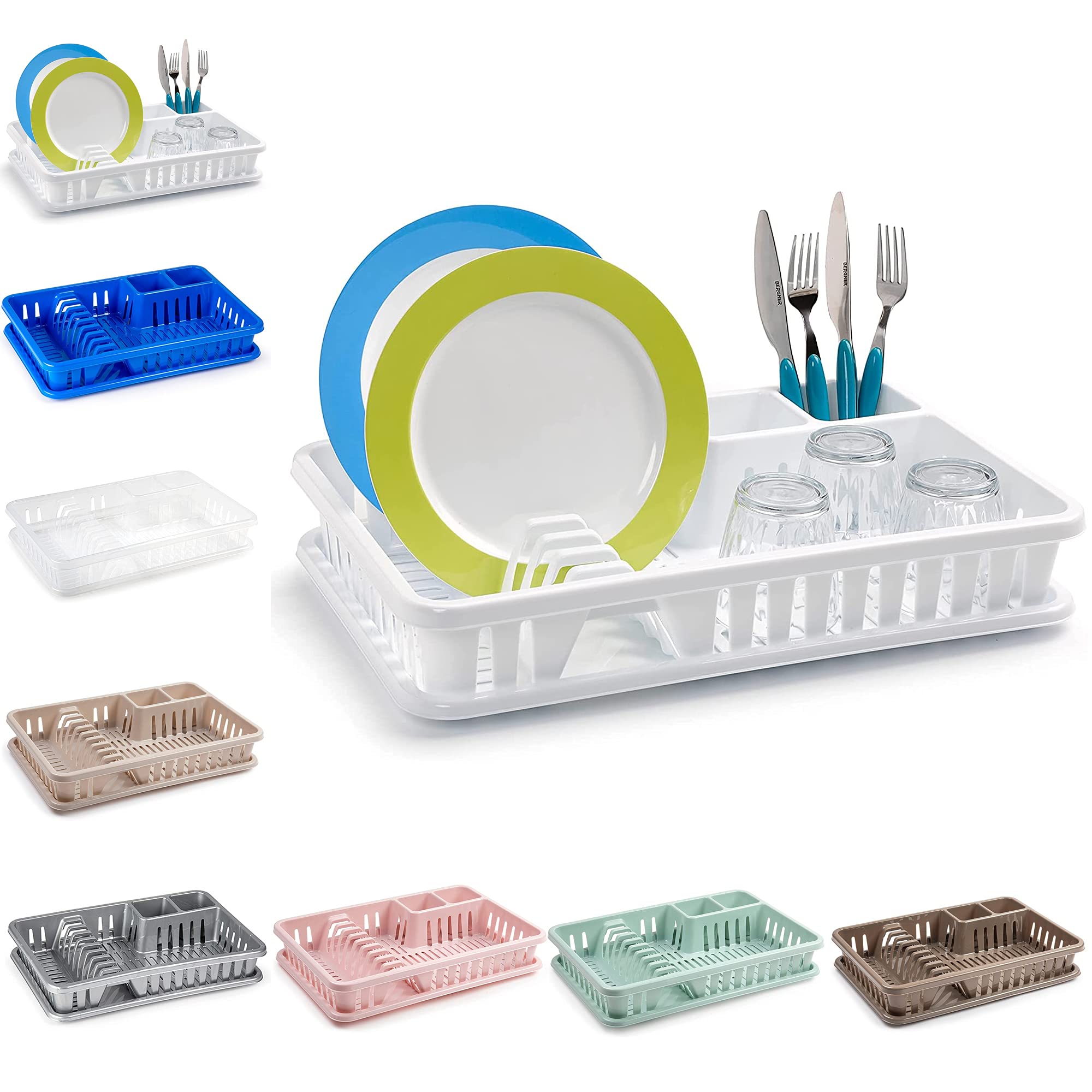 plastific Plastic Dish Drainer Plate Cutlery Rack Kitchen Sink Utensil Draining Cup Holder Sink Drainer For Kitchen Countertop (45 x 29.7 x 8cm, White)
