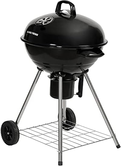 George Foreman Portable Charcoal BBQ Round Kettle 47.5 cm Grill with Wheel Stand