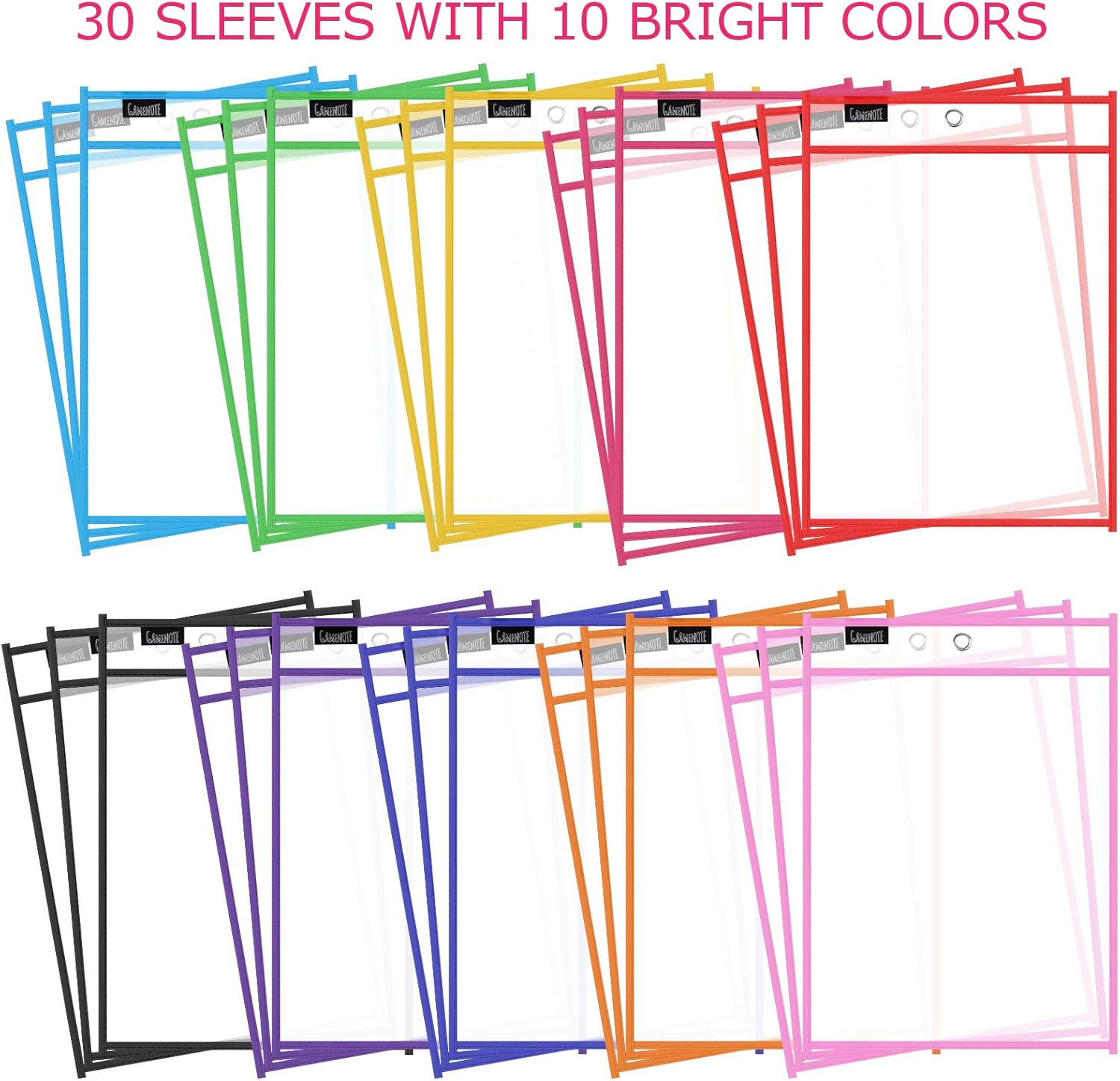 Gamenote Dry Erase Pockets 30 Pack with Rings - Oversized Reusable Plastic Sleeves Shop Ticket Holders Sheet Protectors Teacher Supplies for Classroom Organization (Colorful) : Office Products