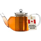GROSCHE - Joliette Borosilicate Glass Teapot with Stainless Steel Infuser - 5 Cup Glass Teapot with Removable Strainer for Loose Leaf & Herbal Tea, Dishwasher Safe, 42 oz