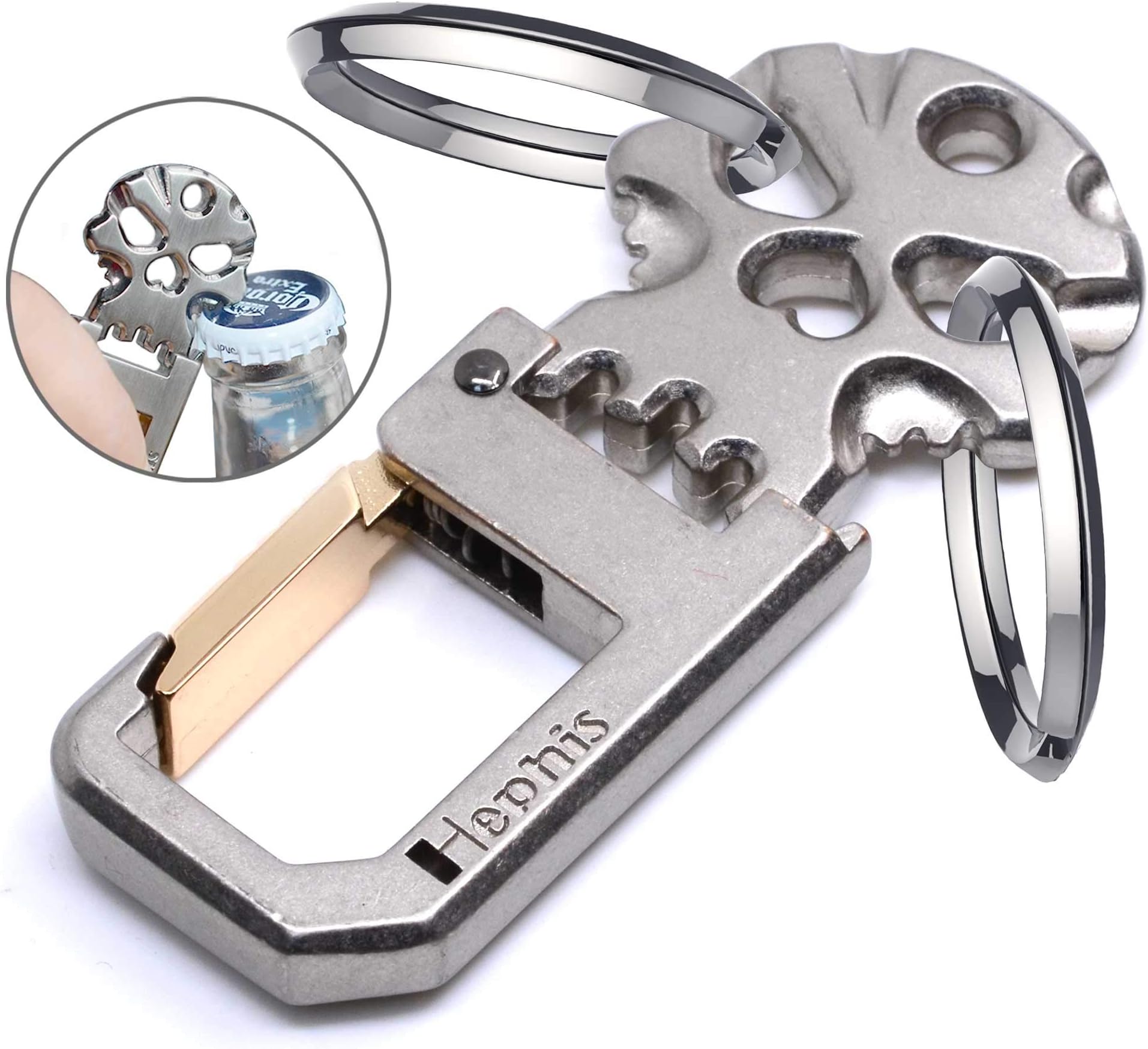 hephis Secure Key Chain Handy Bottle Opener,Convenient Key Management,Massive Car Key Chains for Men and Women(Antique Silver and Gold)
