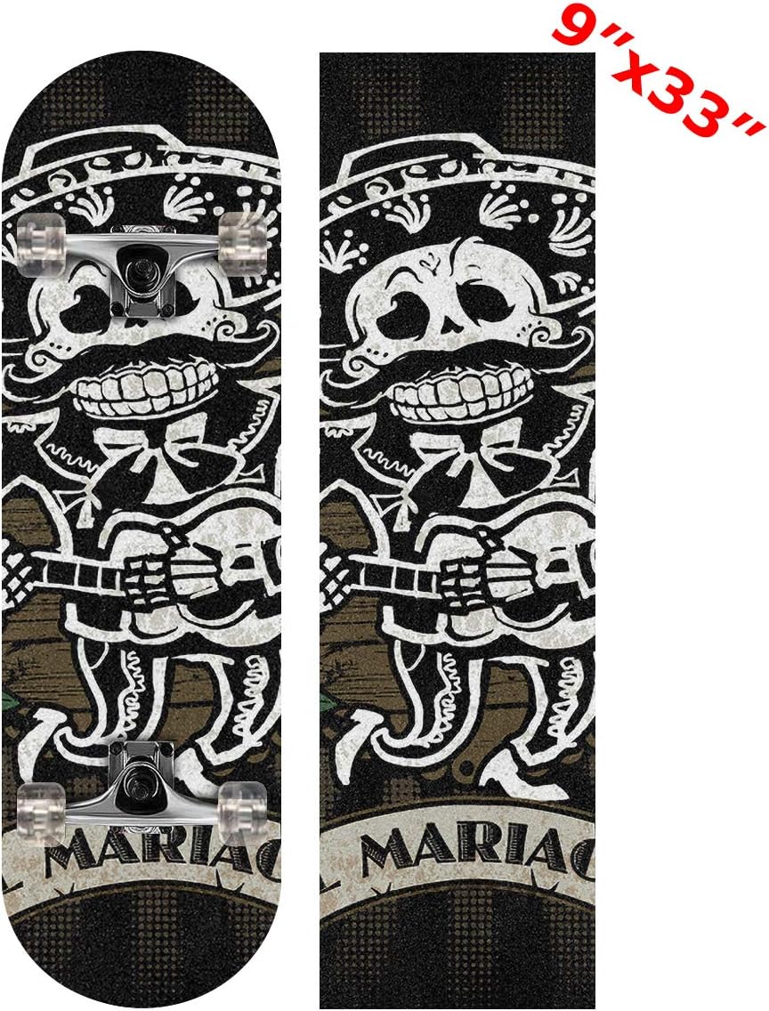 henfar 9" x 33" Skateboard Grip Tape Sheet Free Skateboard Griptape Day of The Dead Skeleton