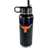 University of Texas at Austin 32oz Stainless Steel Double Walled Black Beverage Bottle with Flip Straw Spout - College Gear for Playoff Season – For Office, Home or Auto – Show your Longhorn Pride