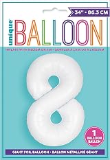 Unique Giant Foil Number 8 Balloon 86 cm Matte White view 2