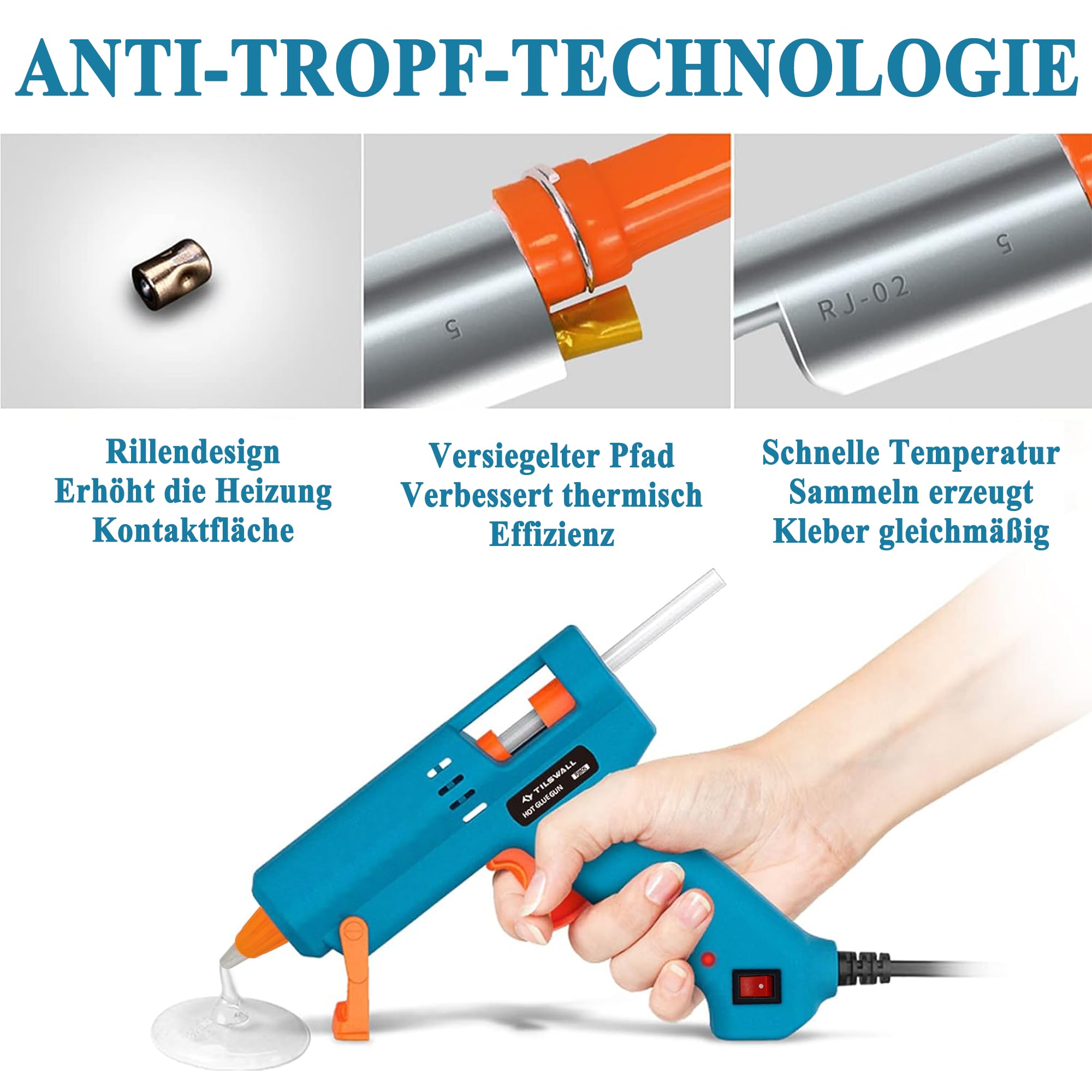 Tilswall Heißklebepistole 50W mit 75 Klebesticks 7 mm x 130 mm, Heissklebepistole für Schule, Heimwerken, Kunsthandwerk und schnelle Reparaturen im Haushalt 5