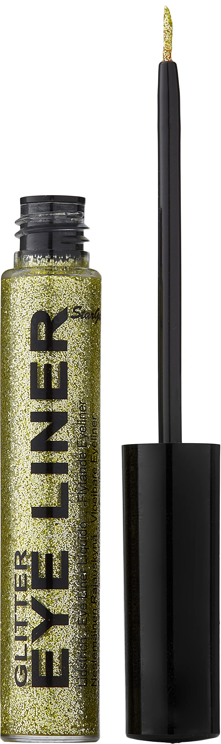 Gold glitter liquid eye liner with fine applicator. For easy sparking eye colour.