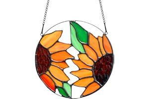 BOXCASA Sunflower Decor Stained Glass Window Hanging,Handmade Art Craft Sun Flower Glass Suncatchers for Window,Tiffany Style Ornament Home Decoration Housewarming Gifts for Mother