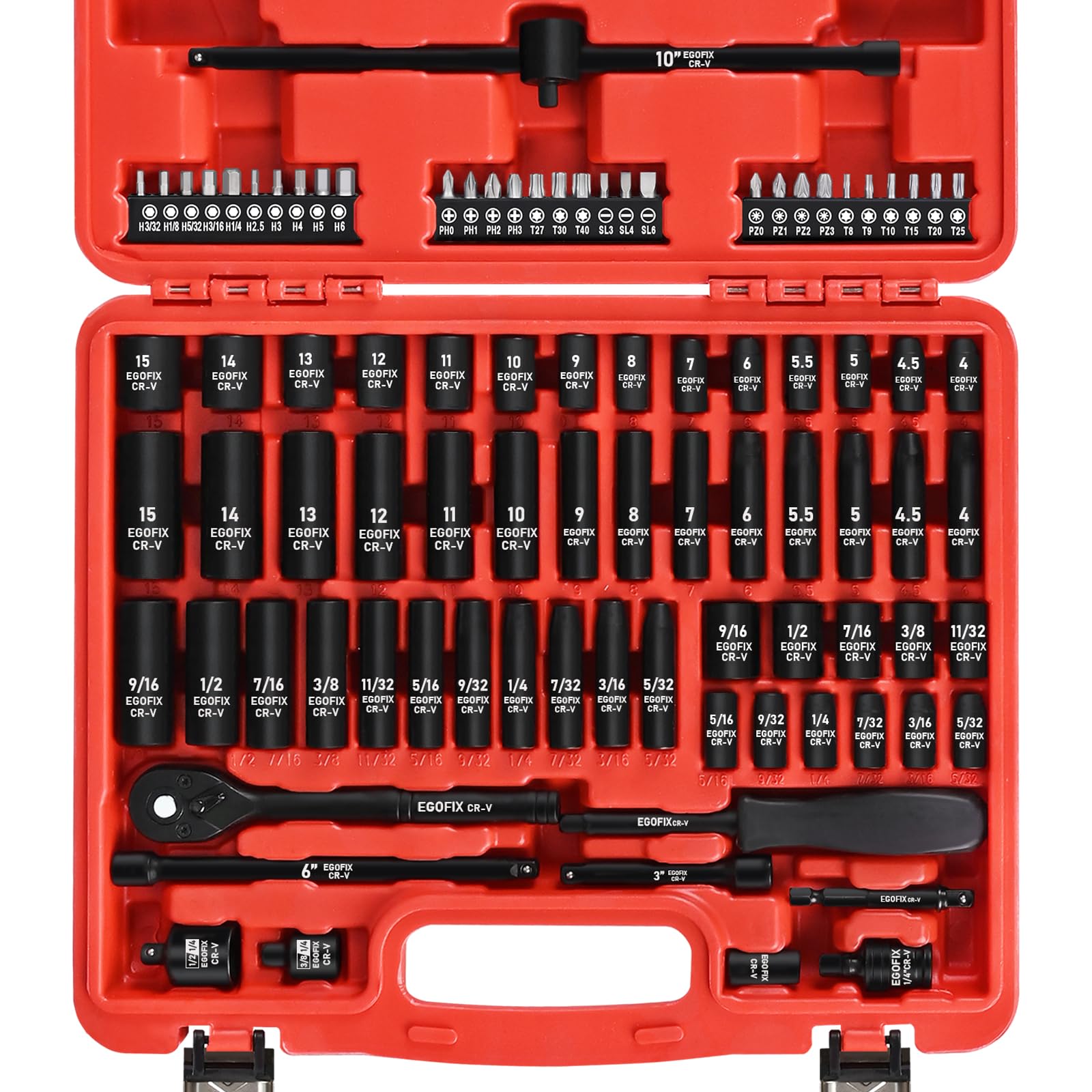Photo 1 of 1/4" Drive Impact Socket Set 90 Piece, Metric Socket (4-15mm) and Standard SAE Size (5/32-9/16 inch), with 72-Teeth Ratchet, Screwdriver Bit Set, Mechanics Tool Kit for Home Use and Automotive Repair
