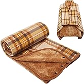 forestfish Fleece Wearable Blanket, Plaid Lap Blanket Comfy Poncho Throw with Buttons for Bed Sofa Office, Yellow