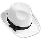 White Gangster Fedora Hat - One Size with Premium Fit Elastic Band