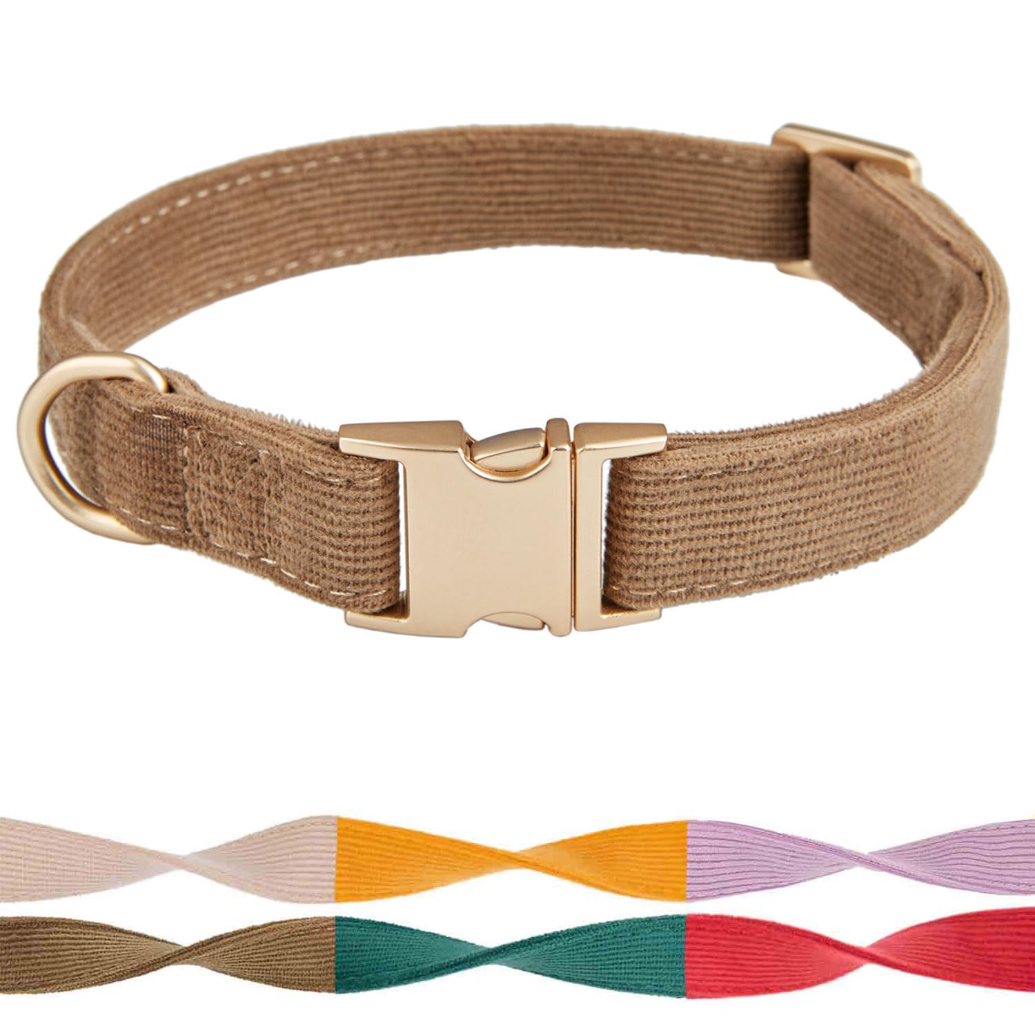 Petiry Soft Dog Collar with Safety Metal Buckle Adjustable Durable Comfort Velvet Corduroy Collars for Small Dogs,Brown,Neck 25-38cm — image 1