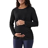 Joyaria Maternity Pajama Top for Women Bamboo Viscose Long Sleeve Sleep Shirt Ruched Side Pregnancy Top S-XXL