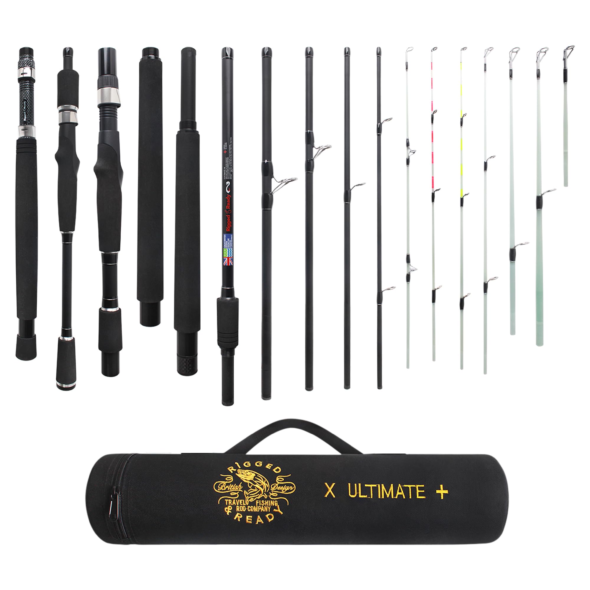 Rigged and Ready Spinning-Baitcast Travel Fishing Rod. 25-in-1 Combination Rods. X Ultimate Compact Spin-Cast-Fly Saltwater Freshwater Bass Carp Fish Pole