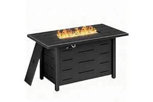 JAMFLY 43" Propane Fire Pit, 50,000 BTU Steel Gas Fire Pit Table with Lid for Outside, Steel Lid & Lava Rock, 2 in 1 Fire Table, Adds Warmth to Gatherings & Parties on Patio, Deck, Garden & Backyard, Black