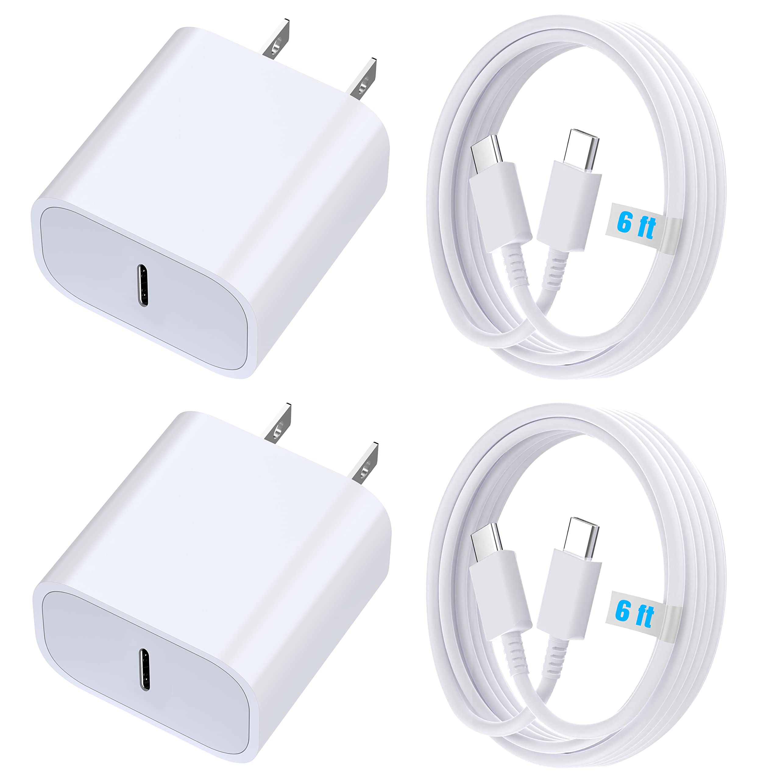 Type C Fast Charger, for iPhone 16 Charger, 20W Fast Charging Block, USB C Plug Cable Cord 6.6ft for iPhone 16, 16 Plus, 15, 15 Plus, 15 Pro, 15 Pro Max, iPad Pro 11/12.9, Galaxy S24, S23, S22, 2Pack