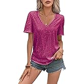 MINTLIMIT Women's Sequin Tops Short Sleeve Shimmer Glitter Top Sparkly Blouse Club Party Shirt