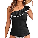 Yonique Womens One Shoulder Tankini Swim Tops Ruffle Bathing Suit Tops No Bottoms