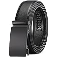 SENDEFN Men's Leather Belt Automatic Ratchet Buckle Slide Belt for Dress Casual Trim to Fit with Gift Box