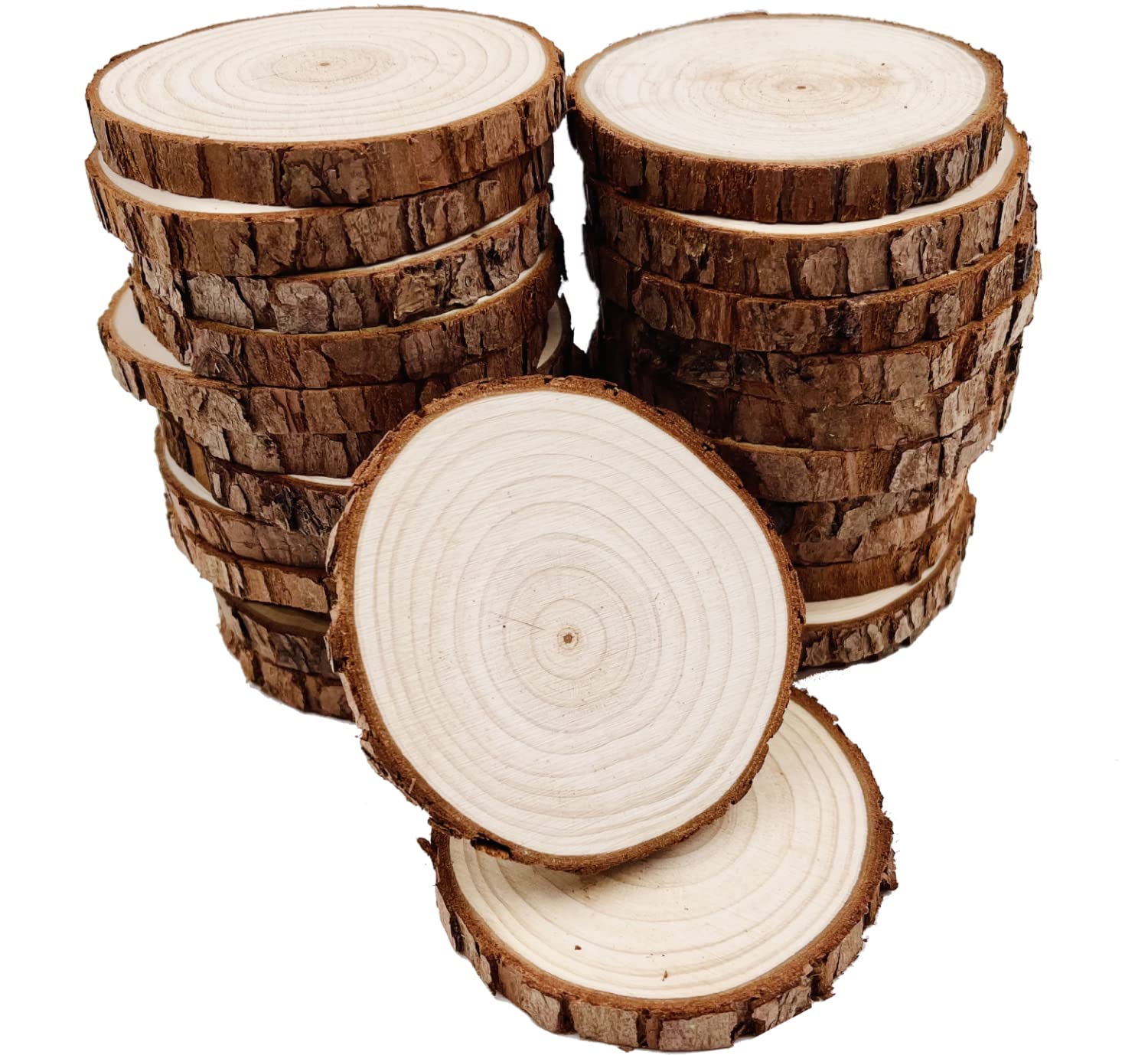 Unfinished Natural with Tree Bark Wood Slices 30 Pcs 6-7cm Disc Coasters Wood Coaster Pieces Craft Wood kit Circles Crafts Christmas Ornaments DIY Crafts with Bark for Crafts Rustic Wedding