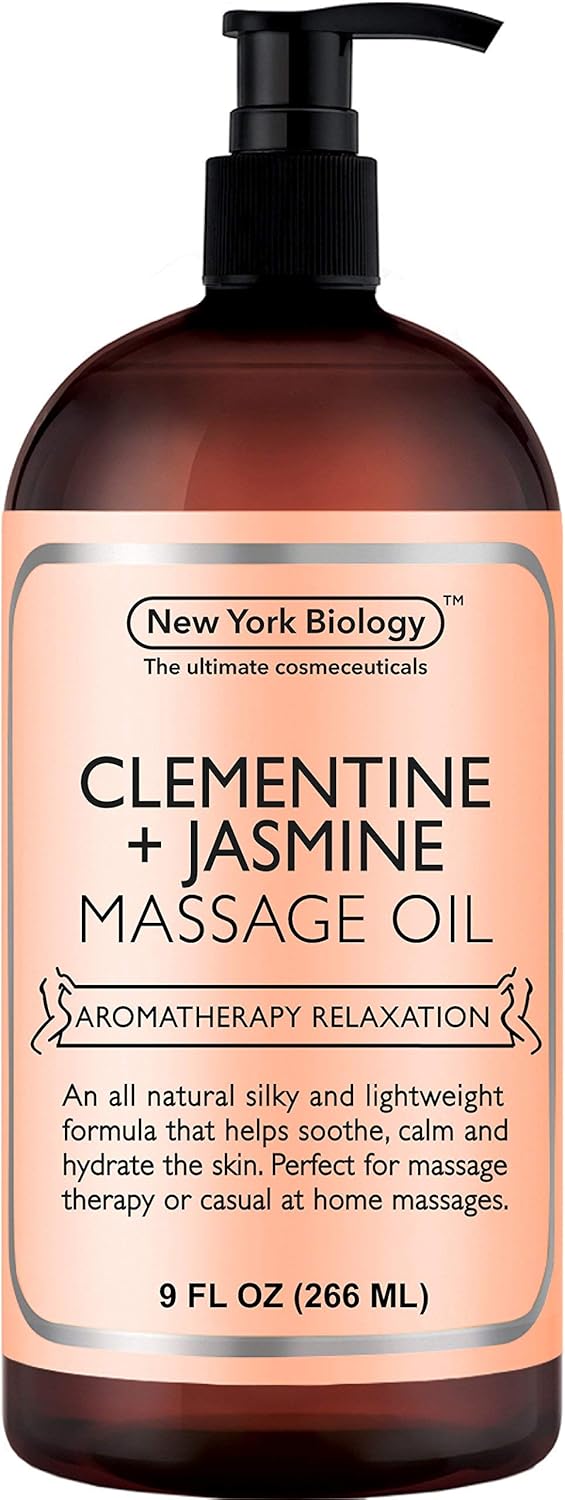 New York Biology Clementine and Jasmine Massage Oil - 100% Natural Ingredients - Sensual Body Oil Made with Essential Oils for Muscle Relaxation and Deep Tissue - 9 oz : Beauty