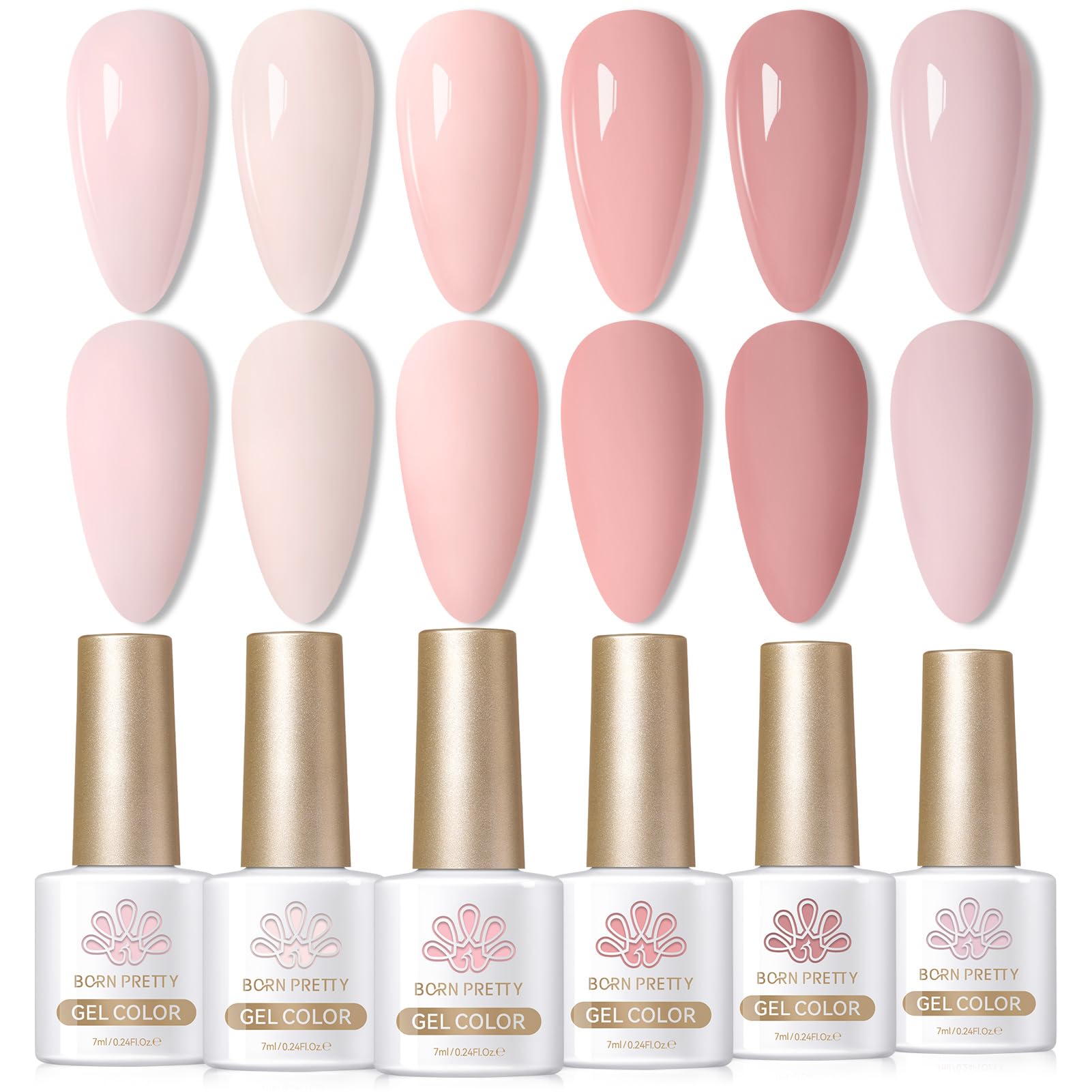 Photo 1 of Born Pretty Pink Gel Nail Polish 6 Colors,Soft Nude Pink Valentine's Day Gift Nail Art Manicure DIY Salon Home