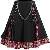 ROSE GAL Women's Plus Size Mini A-Line Gothic Skirt Casual Plain Chain Detail High Waisted Short Stitching Plaid Pleated