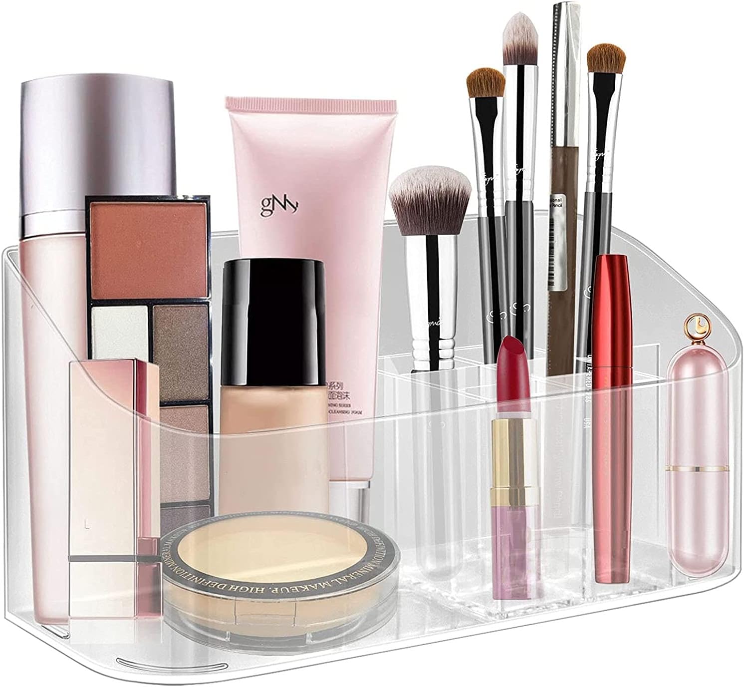 Clear Makeup Organizer for Vanity, Plastic Cosmetic Storage Display Case, 9 Spaces Compartments Palette Organizer Holders for Lipstick, Makeup Brush, Skin Care Products, Small: Home Improvement