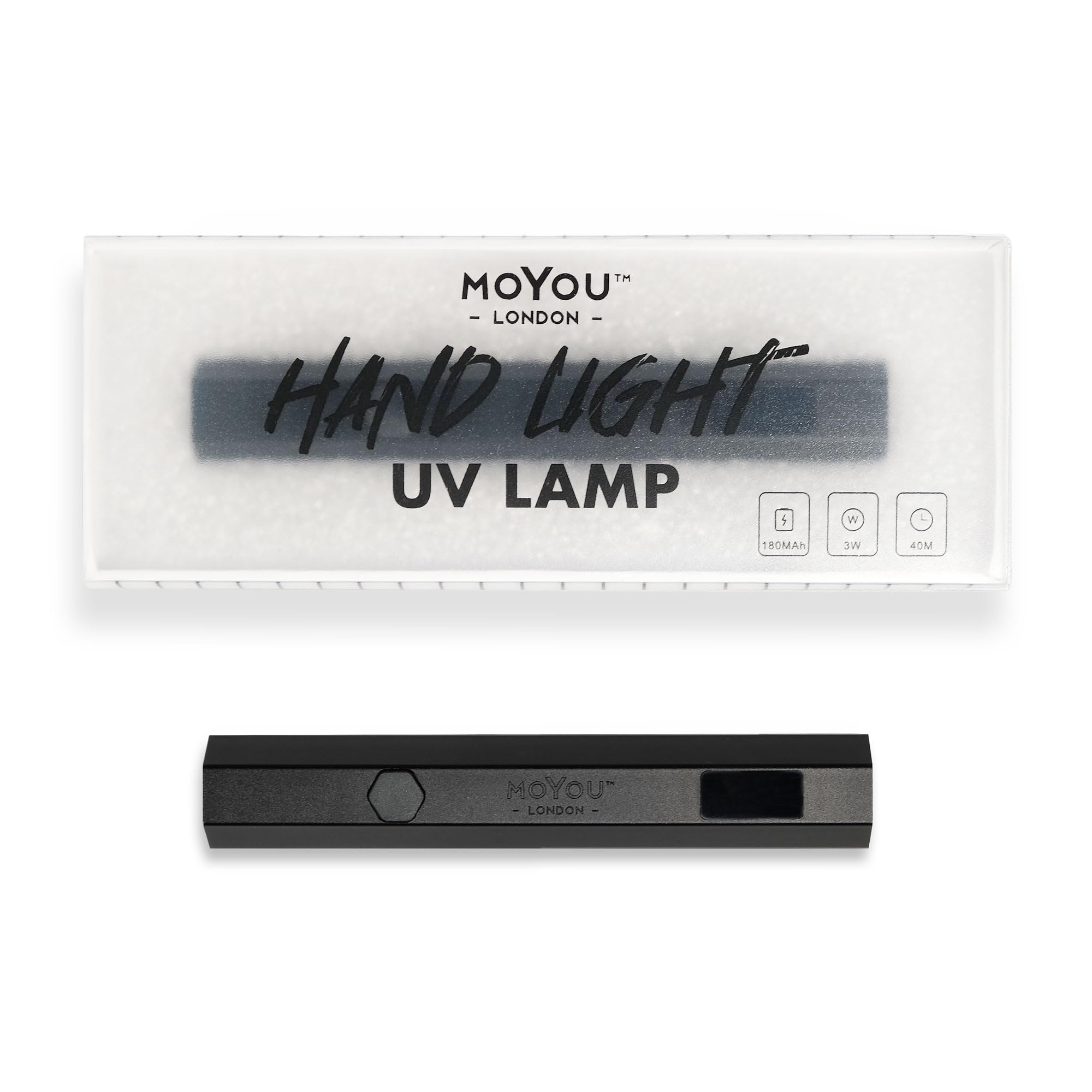 MOYOU LONDON UV Lamp for Gel Nails | Lightweight Handheld LED/UV Curing Pen, Small Nail Dryer for Semi-Cured Gel Nail Strips - Black