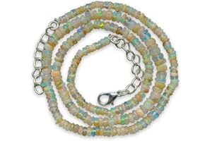 SAJTOX 100% Ethiopian Opal Beaded Necklace - Handcrafted Women's Jewelry, Elegance Birthstone, Healing Crystals, Jewelry Gift, Necklace for her, 18 Inch