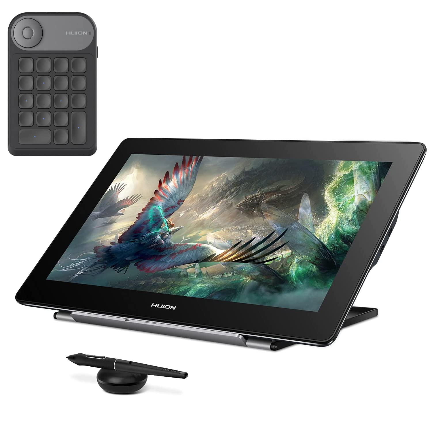HUION Kamvas Pro 16 Plus 4K UHD Graphics Drawing Tablet with Full Laminated Screen 145% sRGB Battery-Free Pen for Linux, Windows PC, Mac, Android, 15.6-inch Pen Tablet Display with Mini Keydial K20
