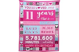 YISUMEI 11 Year Old Girl Birthday Gifts, Pink Love Rose Elements Happy Birthday Blanket, Sweet 11 Gifts for Girls Daughters Sisters Friends, 50"x60"