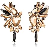 EVER FAITH Vintage Rhinestone Statement Earrings, Fashion Bling Colorful Marquise Drop Crystal Cluster Dangle Clip-on Earrings for Women