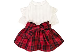 Fitwarm Knitted Plaid Sweater Dress, Christmas Outfit, Winter Clothes for Small Dogs & Cats, White & Red, Medium