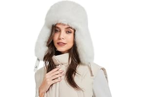 FUR STORY Winter Trapper Hat for Women Warm Faux Fur and Leather Windproof Full Hood Earflap Beanies