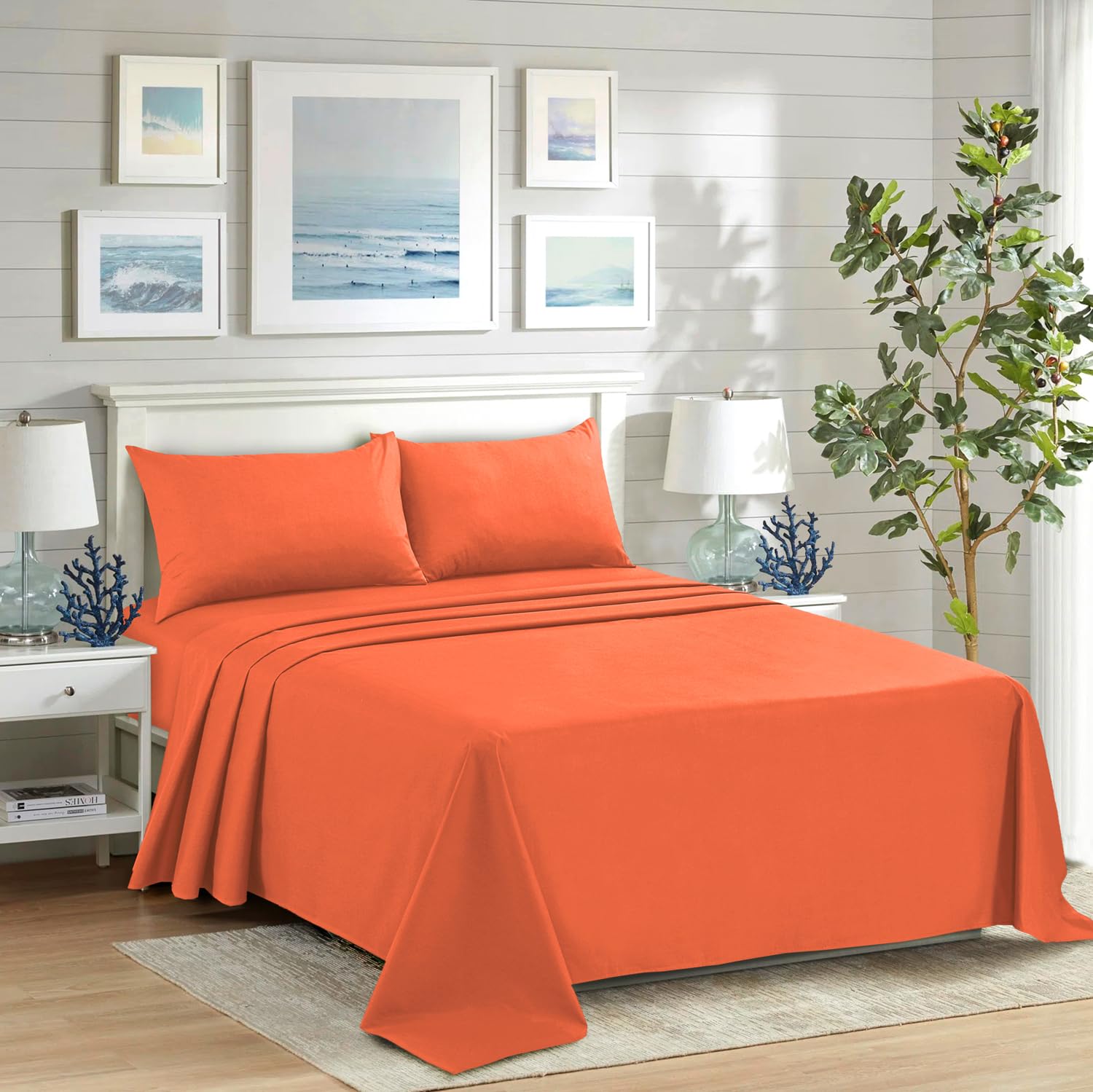 CHARKHAH Polycotton Flat Sheets with Single Double King Size Bed Ultra Soft Plain Top Sheet Dyed in Trendy Colors Hotel Collection Sheets Ideal for Winter & Summer Bedding (Orange, Double)