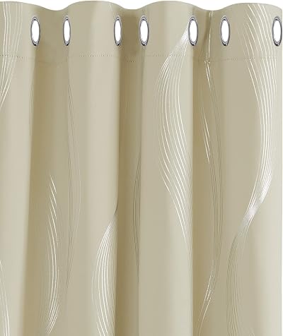 Deconovo Blackout Curtains Eyelet Silver Wave Foil 52x84 Beige 2 Panels