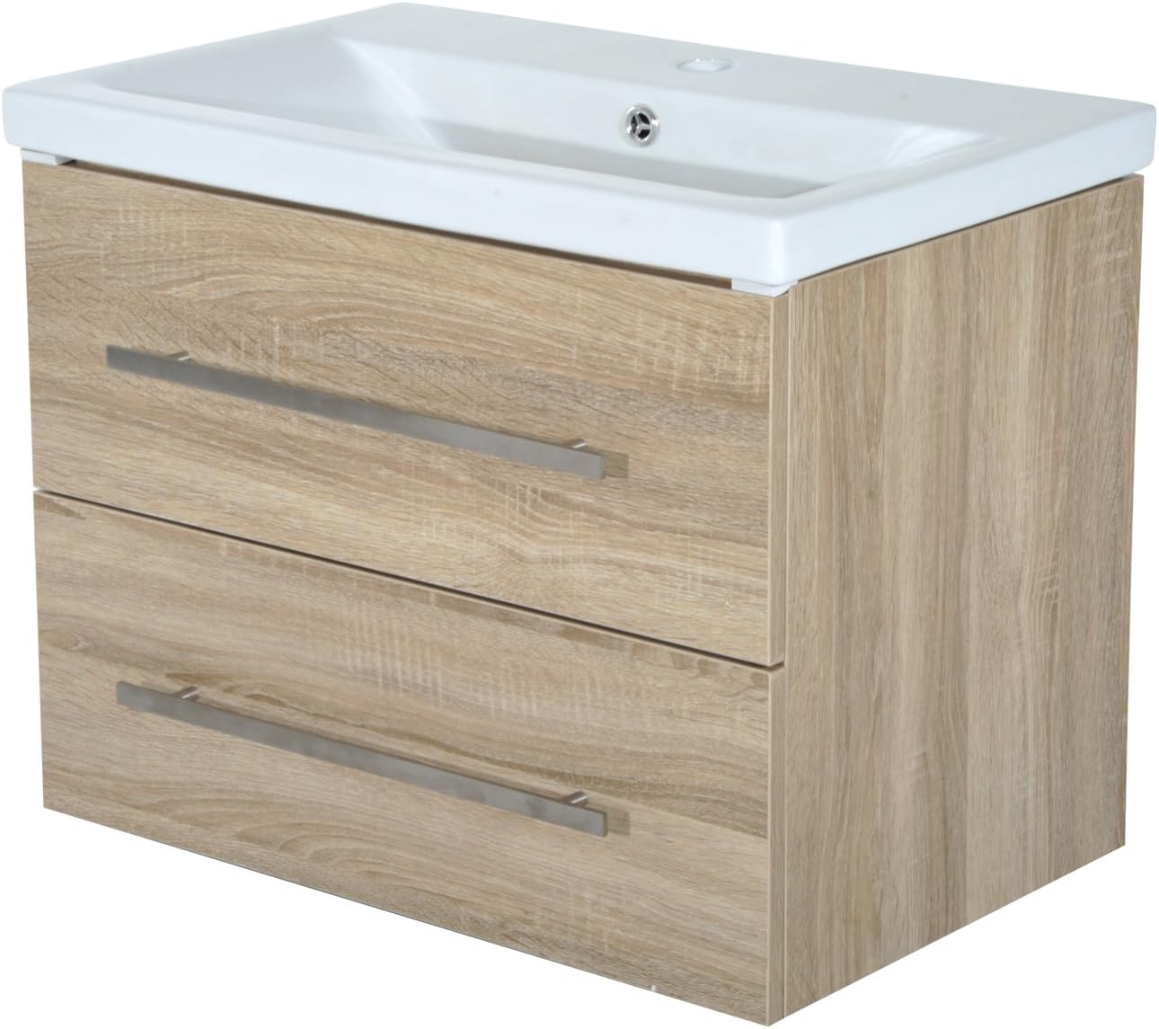 Homcom Bathroom Cabinet Wall Hang Vanity Unit Single Sink Faucet Drawer Storage 2 Shelves White Oak Amazon Co Uk Kitchen Home