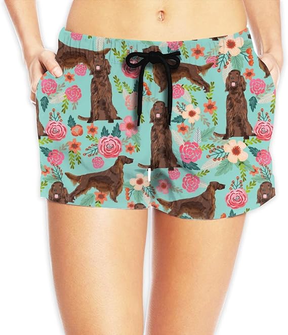 Amazon アイルランドのセッター花の花ペット犬の生地teal 3 ショートパンツ レディース おしゃれ フィットネスパンツ スポーツ 短パン ビーチパンツ ランニング 水着 サーフパンツ ビキニ セパレーツ 通販