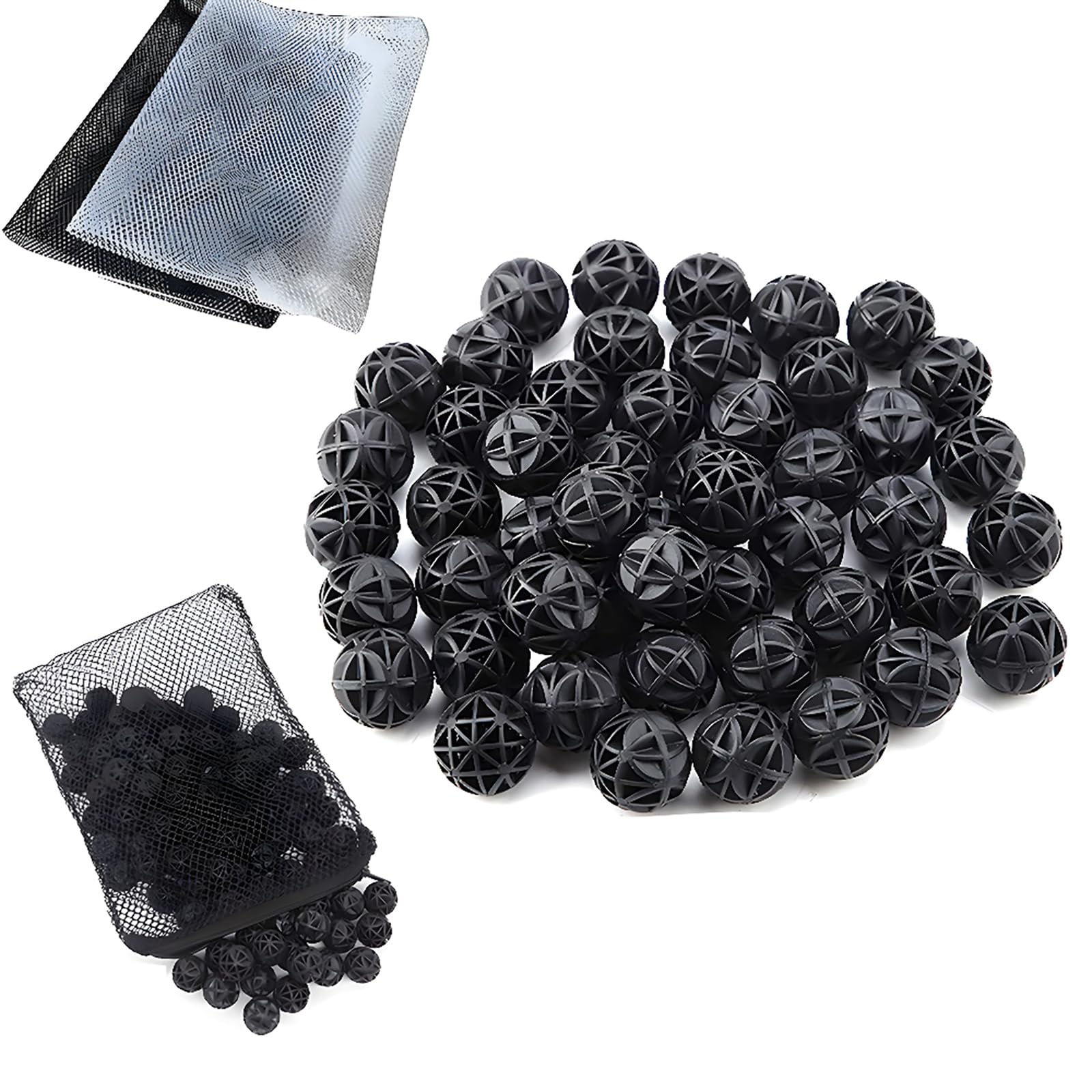 CESFONJER 35 Pcs Bio Porous Filter Biochemical Ball Filter Media Water Filter Material with Cotton for Fish Tank Pond Aquarium Waterfall Fountain(26mm) + 2 Pcs Aquarium Media Filter Bag