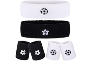 Daifunli 6 Pcs Soccer Sweatband Set Sports Headband Wristband Set 4 Moisture Wicking Athletic Wristband and 2 Headbands Wrist Sweatband Terry Cloth Sweat Absorbing Head Band for Workout