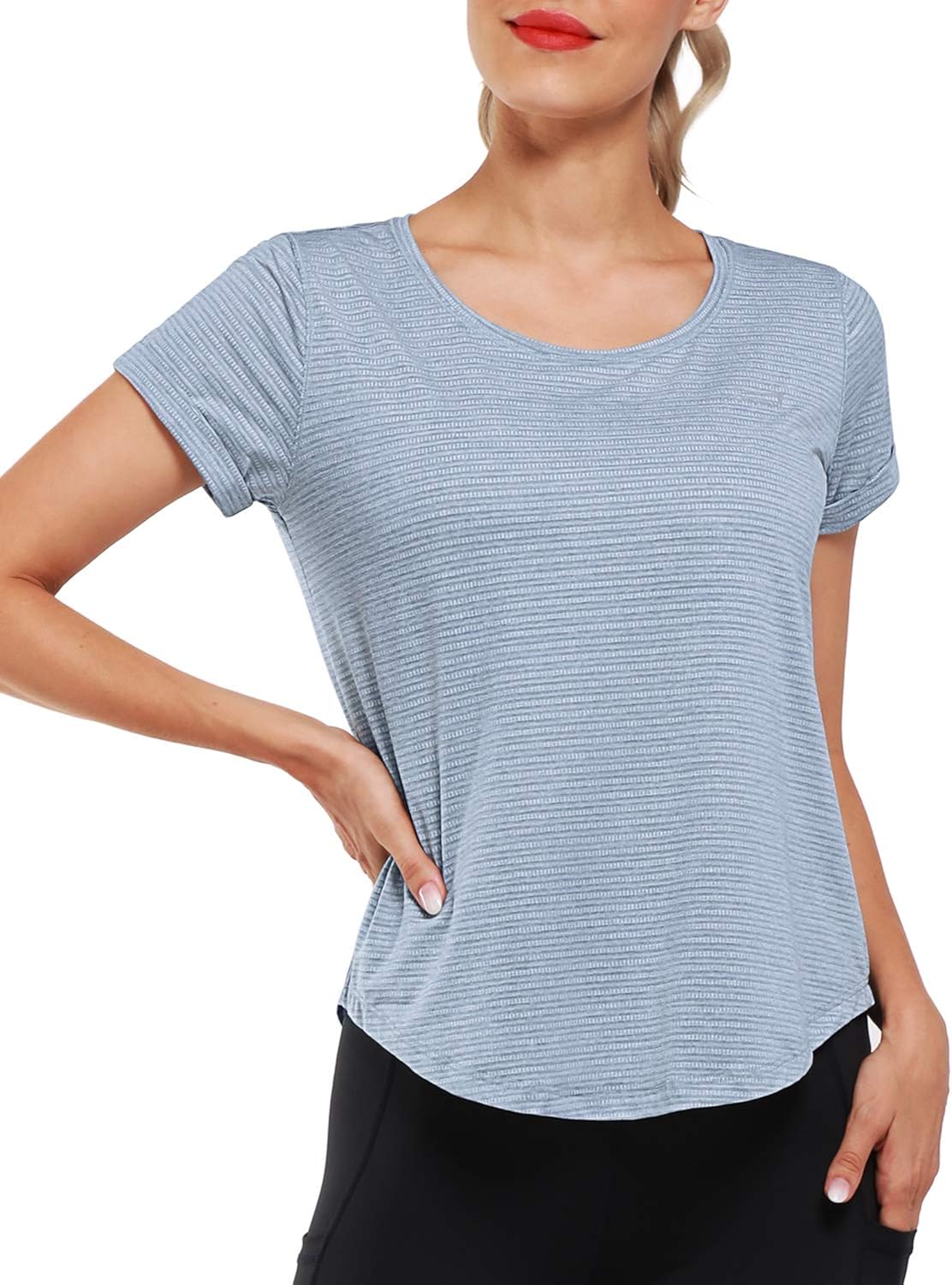 Promover Workout Shirt for Women Flowy Short Sleeve Athletic Tops Yoga Shirts: Clothing