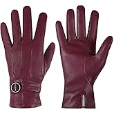 luqagol Womens Winter Leather Gloves for Women, Warm Touchscreen Texting Cashmere Lined Warm Lambskin Gloves