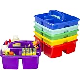 Storex 3-Compartment Small Caddy &ndash; Multipurpose Classroom Organizer with Handle, Assorted STEAM Colors, 6-Pack (00940A06C)
