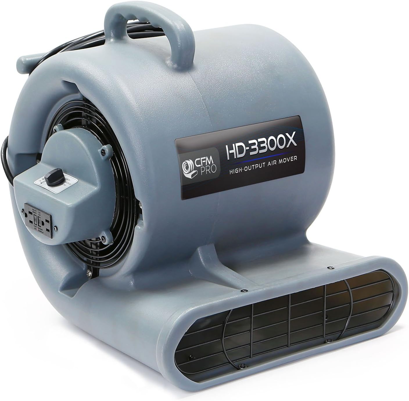 Cfm Pro Air Mover Carpet Floor Dryer 3 Speed 1 3 Hp Blower Fan With 2 Gfci Outlets Stackable Grey Industrial Water Flood Damage Restoration