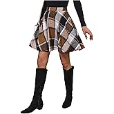 SweatyRocks Women's Plaid Flannel Skater Skirt High Waisted Flared Vintage Work Spring Skirts