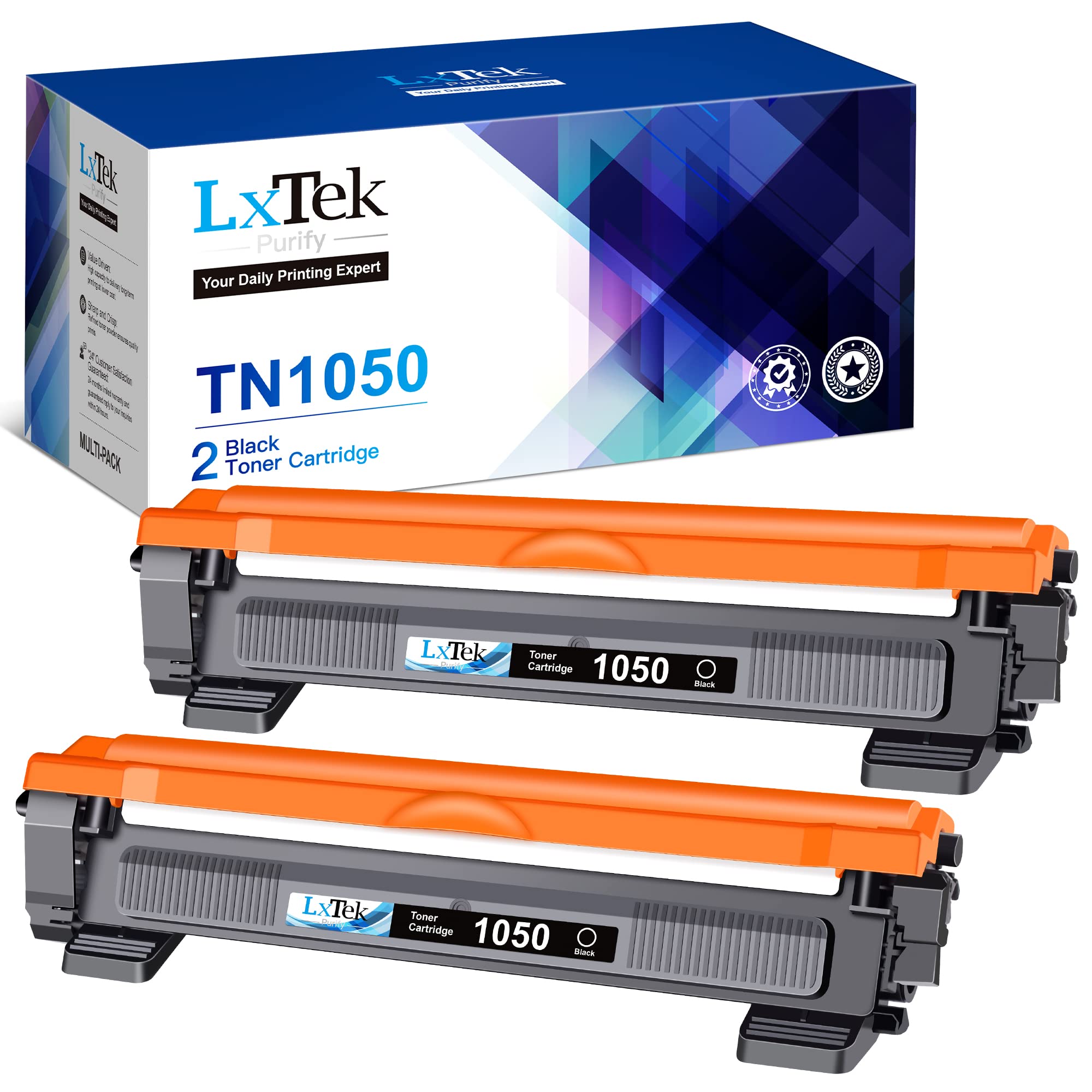 LxTek Purify TN1050 Toner Cartridge Compatible for Brother TN-1050 TN 1050 Compatible for DCP-1510 DCP-1512 DCP-1610W DCP-1612W MFC-1810 MFC-1910W HL-1210W HL-1212W HL-1110 HL-1112 (2 Black)