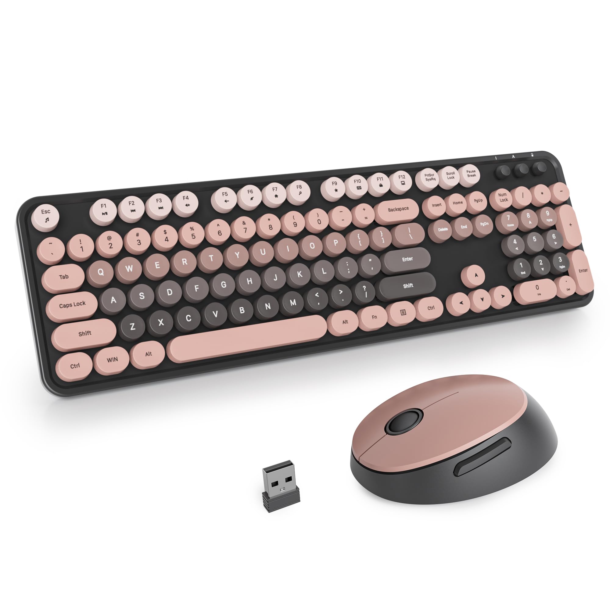 Photo 1 of iRoboosta Black Colorful Wireless Keyboard and Mouse Combo Set, 2.4GHz Cute Typewriter Keyboard with Round Keycaps, Full Size with Number Pad, Home and Office Aesthetic Keyboards (Black Pink)