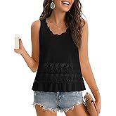 Yousify Womens Crochet Tank Tops Sleeveless Knit Sweater Vest Summer Crew Neck Ruffle Cute Crop Pullover Top