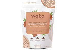 WAKA COFFEE Waka Premium Instant Coffee — Dark Chocolate Flavored — 100% Arabica Freeze Dried Beans — For Hot or Iced Coffee — No Sugar Added & Unsweetened (up to 35 servings)